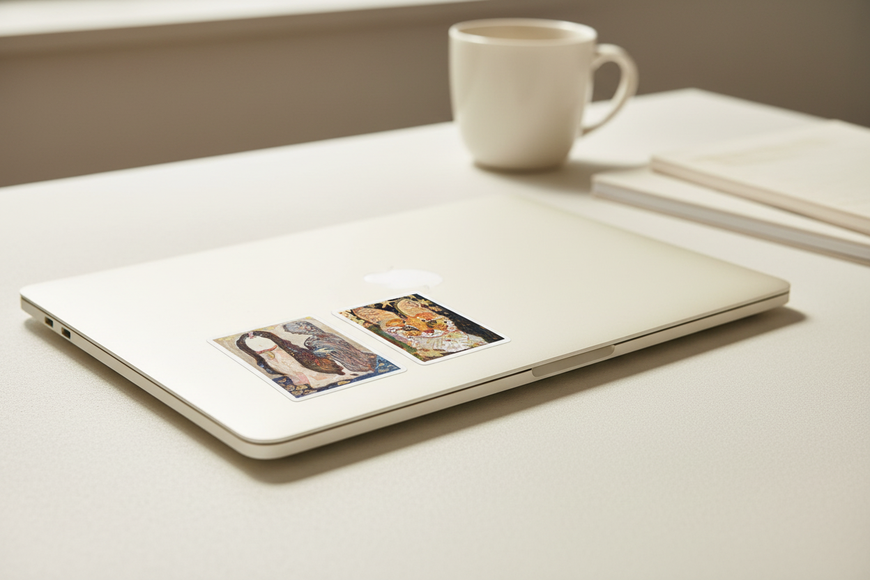 Butterfly Ear + Commission stickers on surface - lifestyle shot