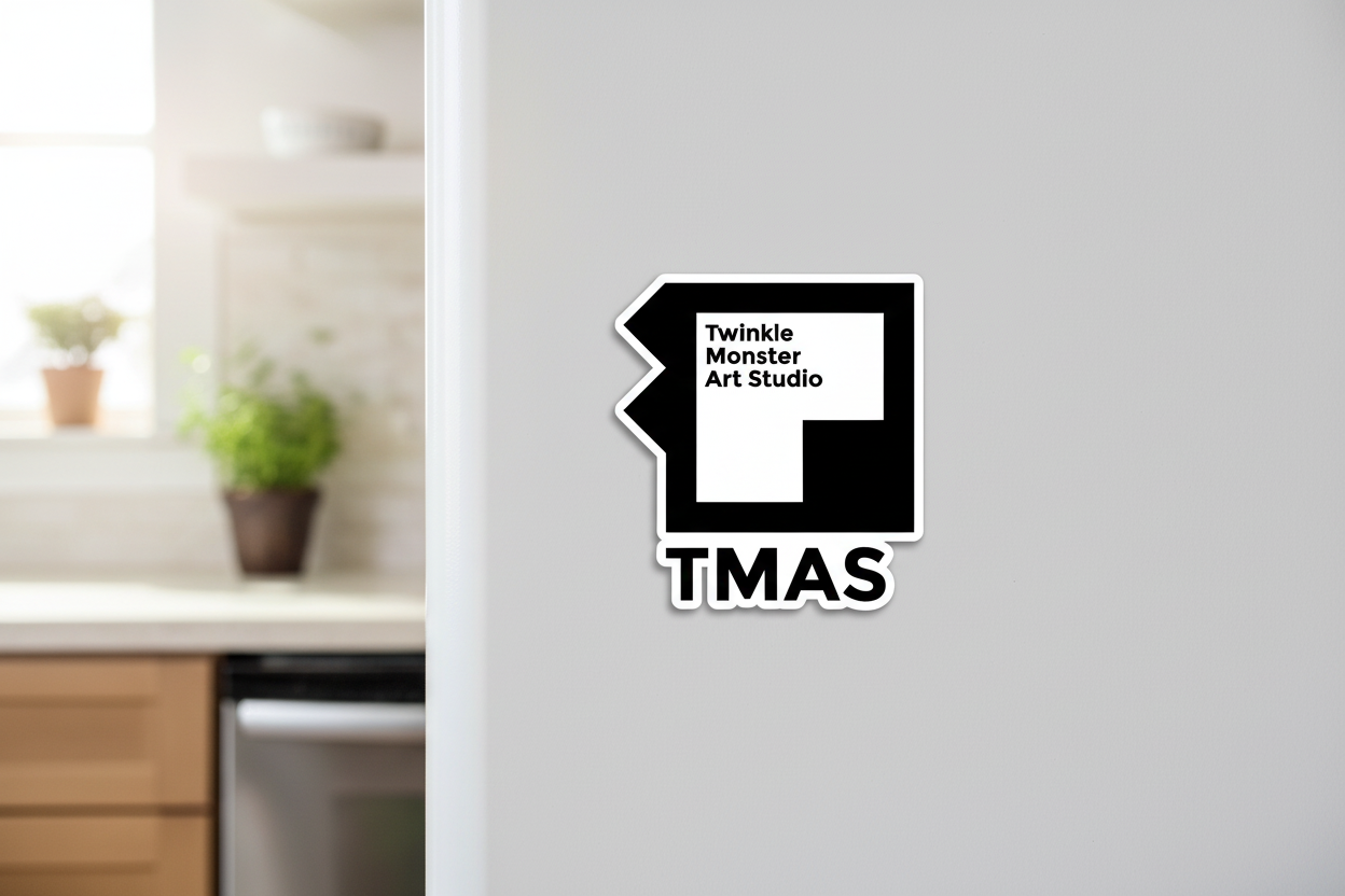 TMAS logo magnet on refrigerator - lifestyle shot