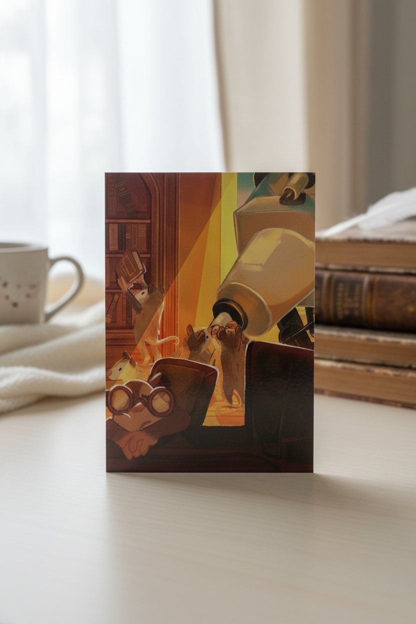 Mice in the Library postcard - lifestyle shot