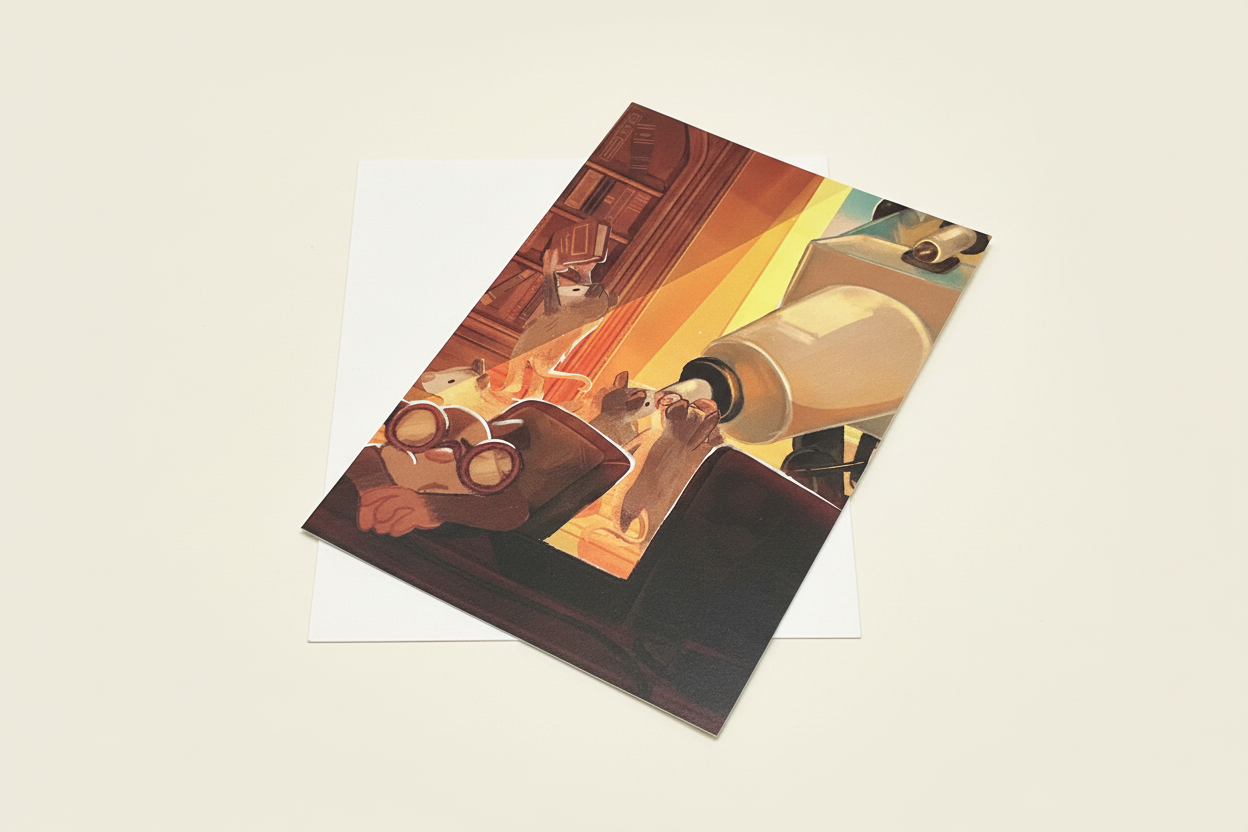 Mice in the Library postcard - angled view