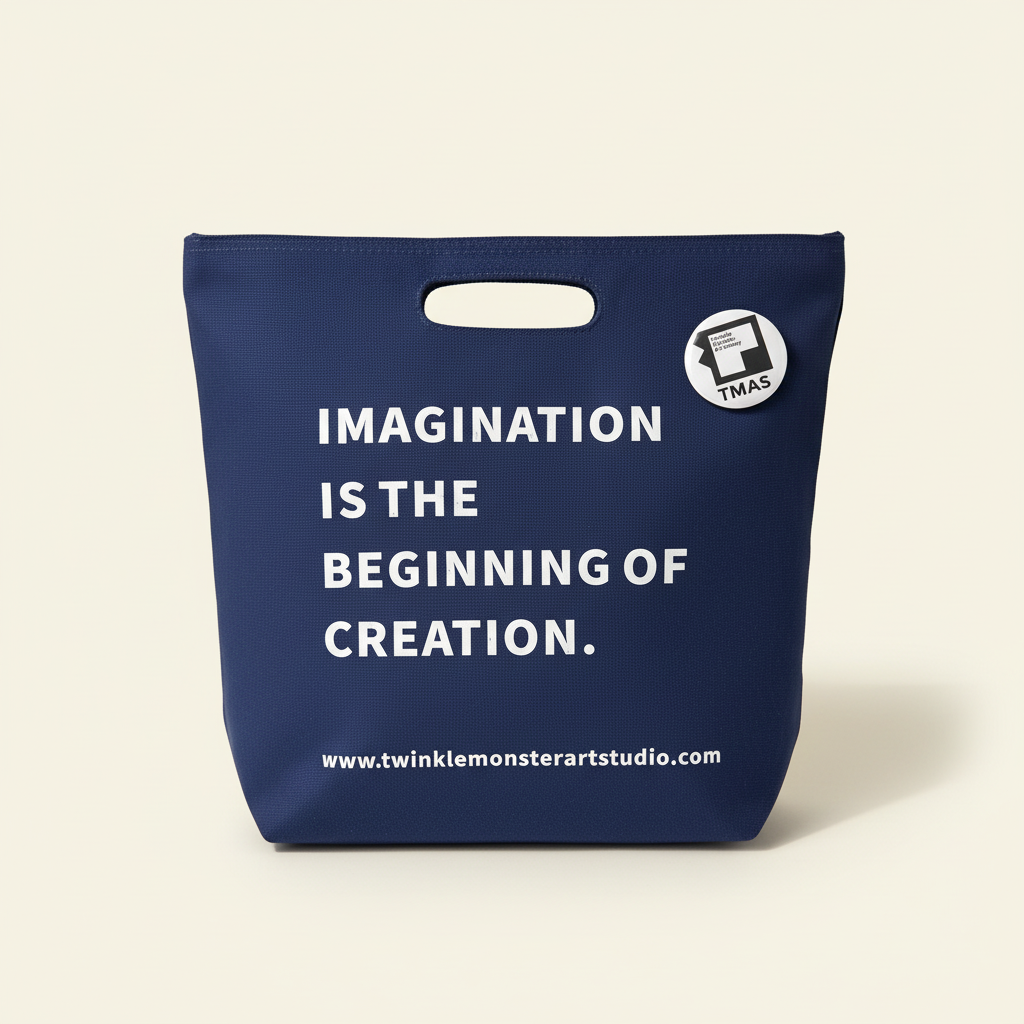 Imagination Tote - Front view on navy canvas tote bag