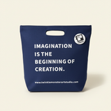 Imagination Tote - Front view on navy canvas tote bag