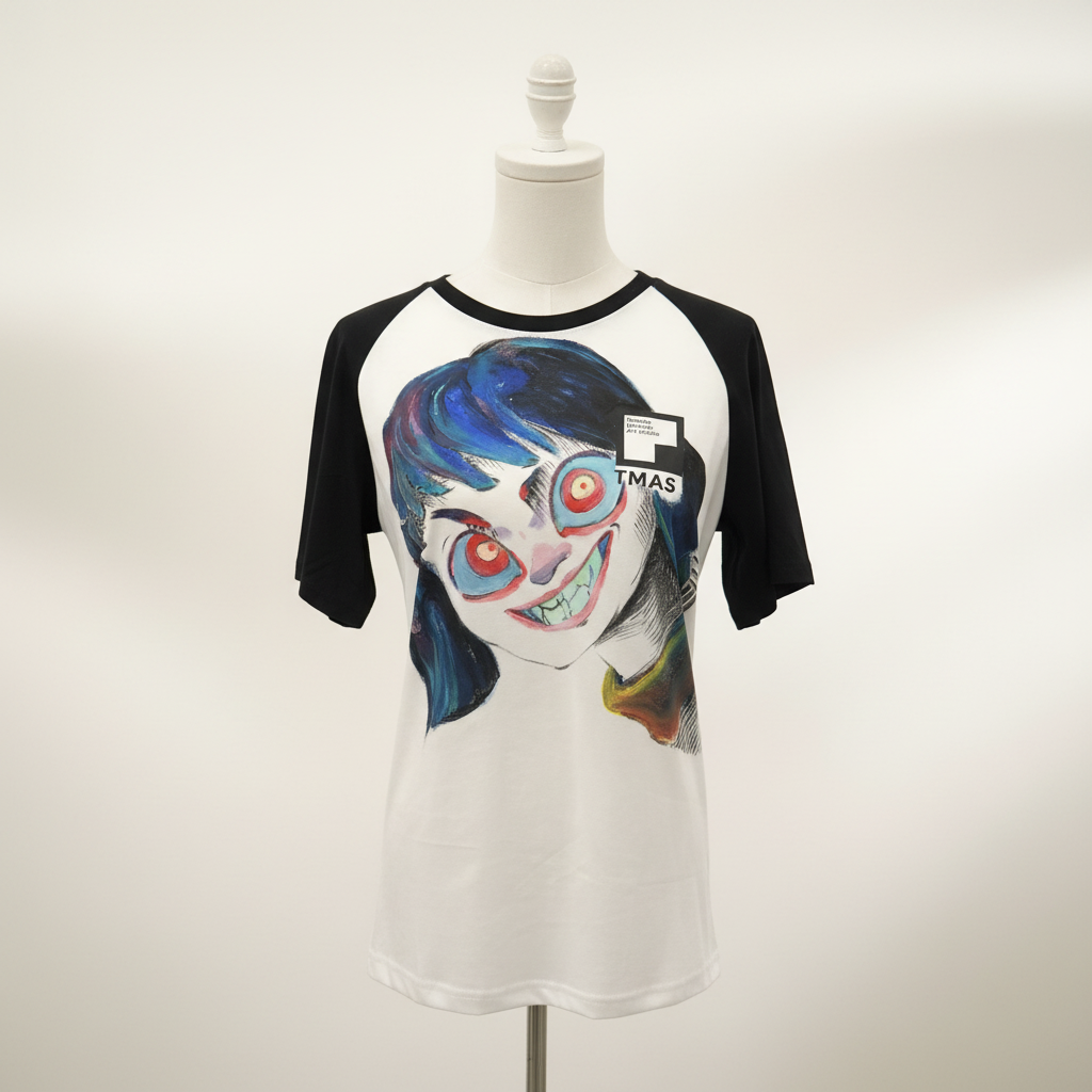 Big Eyes Tee - Front view on white and black baseball tee