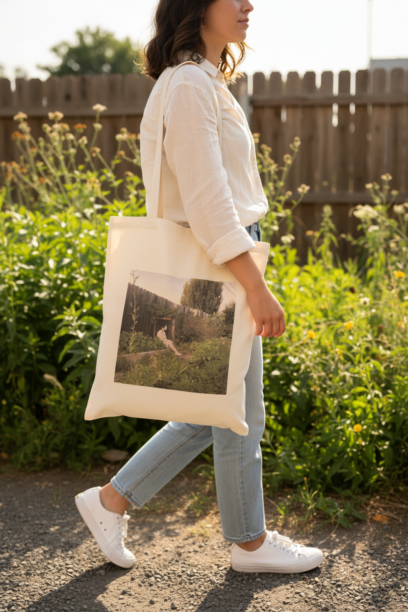 Girl in the Fence Tote - Lifestyle shot