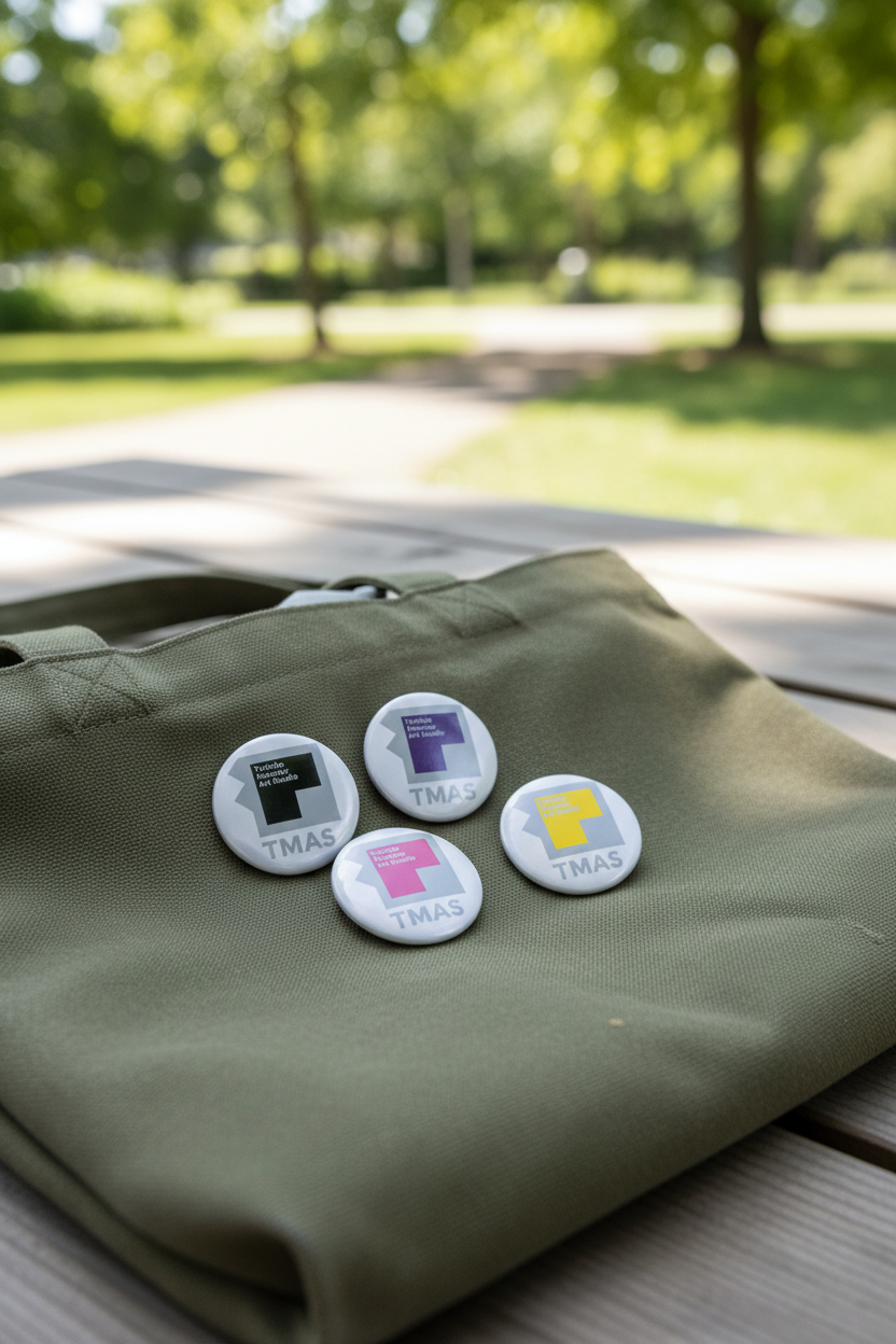 TMAS Logo Pin 4-pack lifestyle shot